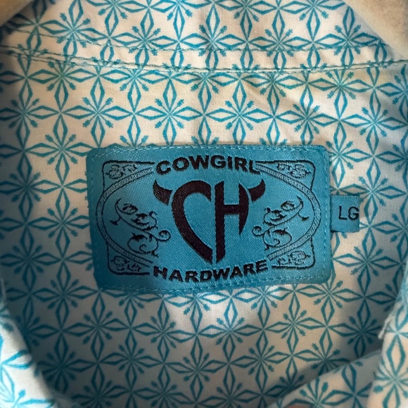 Cowgirl Hardware Blue Pearl Snap Shirt Embroidered Western Christian Cross - Picture 8 of 8